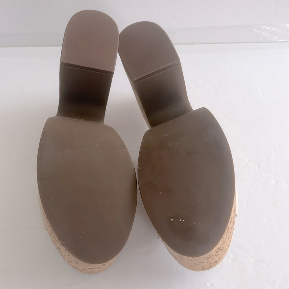 SCHUTZ Dalle Cutout Sandals Cream Cork Block Heel Platform Mules Shoes Size 9.5 - Picture 12 of 12